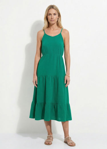 Robe longues volantée fines bretelles Vert