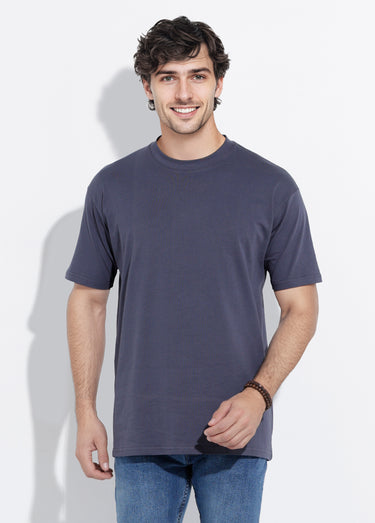 T-shirt col rond en coton épais Marine