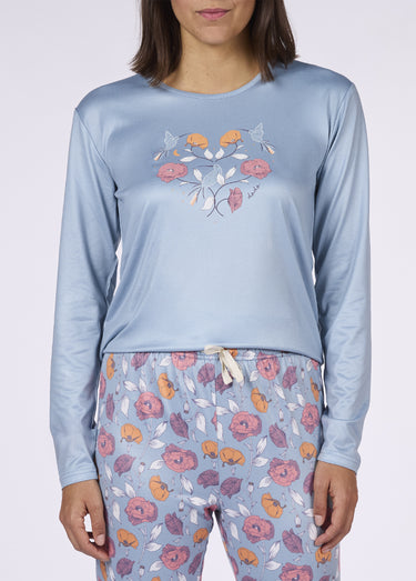 Pyjama long 2 pièces thème coquelicots Imprime/Bleu