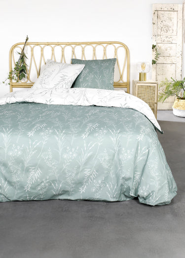 Parure flanelle 240 x 220cm, Fleurettes Vert clair/Blanc