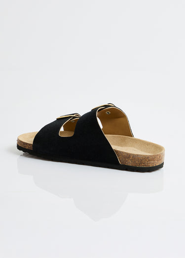 Mules ergonomiques compensées cuir à boucles Noir