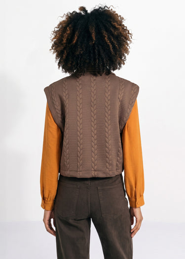 Veste sans manches maille fantaisie Marron