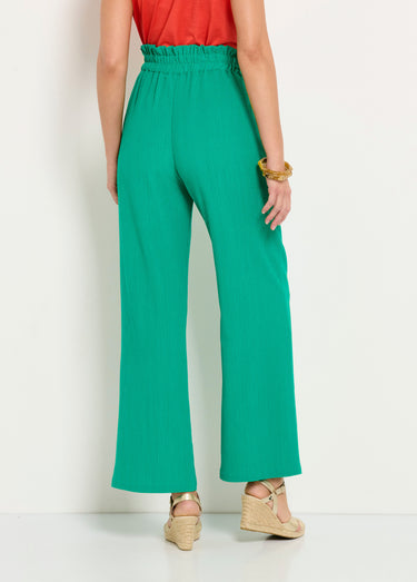 Pantalon vert large taille élastiquée maille relief Vert
