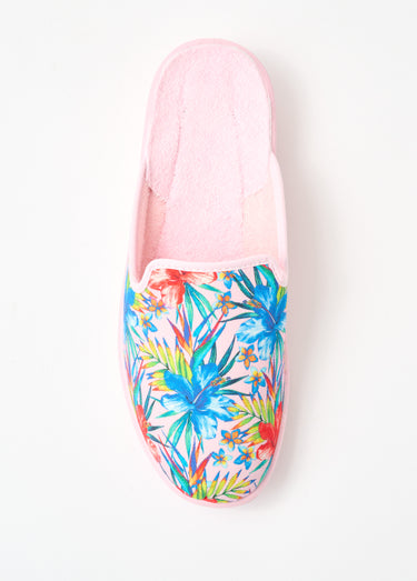 Chaussons mules largeur confort imprimés Rose