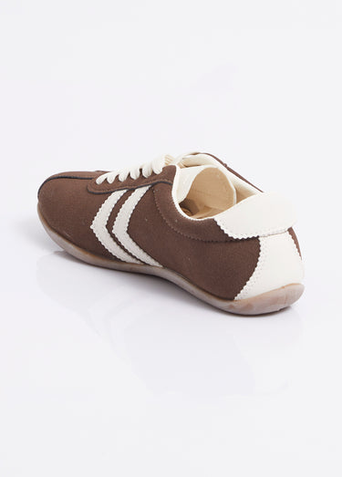 Baskets plates, chevrons simili cuir Marron