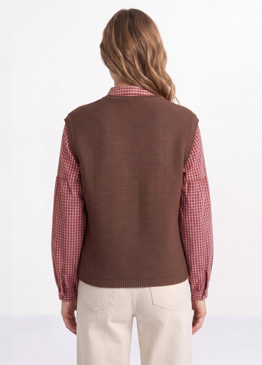 Gilet sans manches maille fantaisie Chocolat