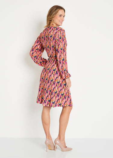 Robe courte cache-coeur imprimé feuillage Marine/Rose