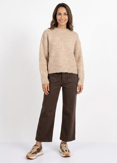Pull col rond manches longues avec laine Beige