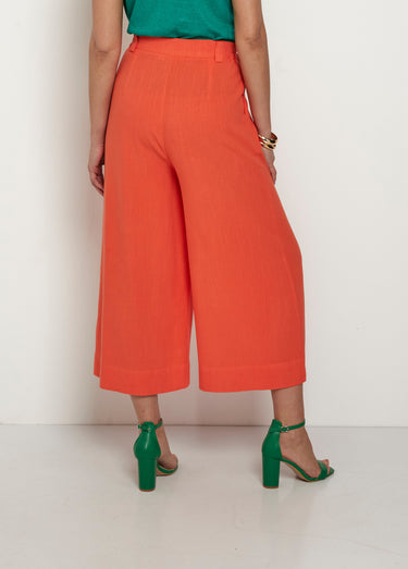 Pantalon large et fluide, lin et viscose Orange