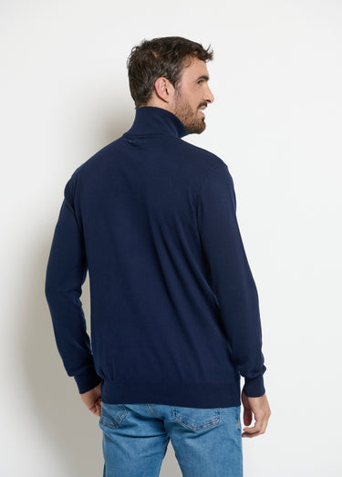 Pull col camionneur zippé contrastant Bleu Marine