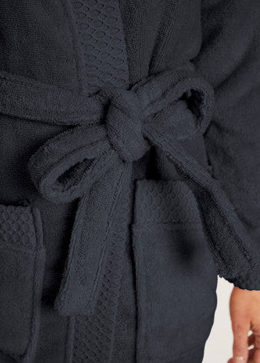 Peignoir éponge pur coton forme kimono Noir