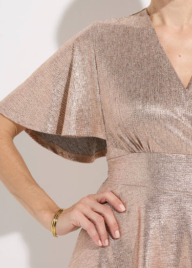Robe cache-coeur courte brillante manches papillon Cuivre