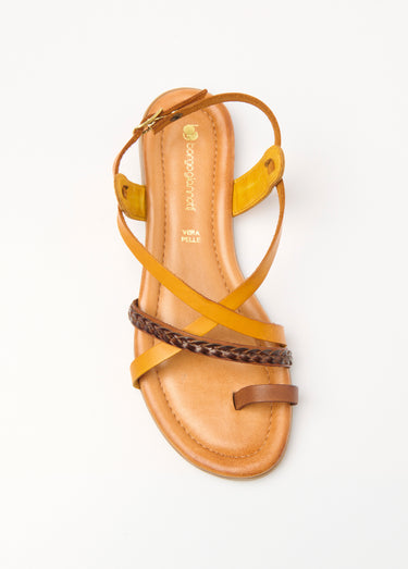 Sandales en cuir plates multibrides Jaune/Brique