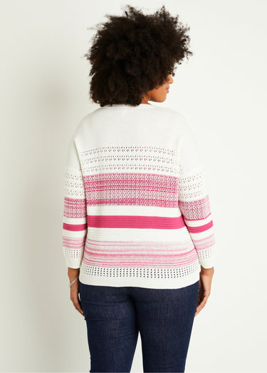 Pull ajouré manches 3/4 coton Fuchsia