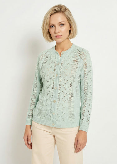 Gilet boutonné ajouré avec laine et cachemire Vert