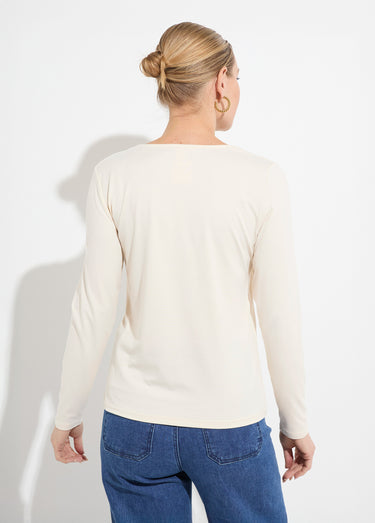 T-shirt col danseuse manches longues Ecru