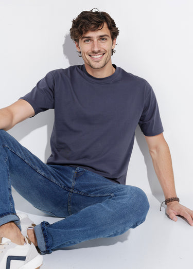T-shirt col rond en coton épais Marine