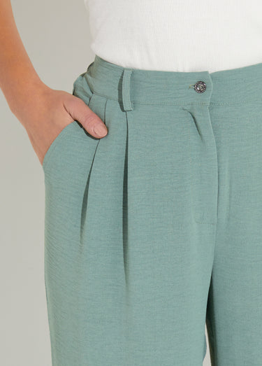 Pantalon large à pinces taille élastiquée Vert Sauge