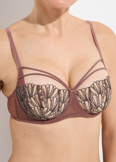 Ensemble 3 pièces fleur porte-jarretelles Vieux Rose