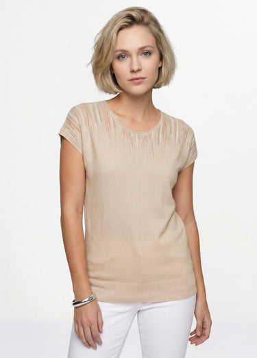 Pull maille scintillante manches kimono Beige