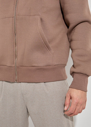 Sweat zippé capuche et poche kangourou Camel