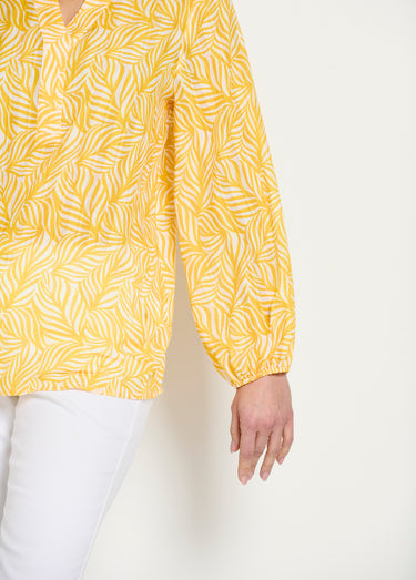 Tunique boutonnée longue manches 3/4 Jaune/Blanc