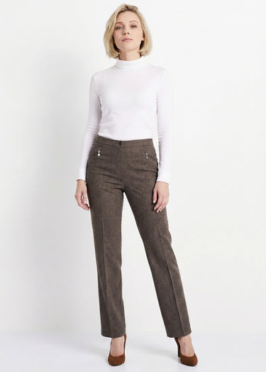 Pantalon droit chevrons ou chiné entrejambe 70 cm Chine Marron