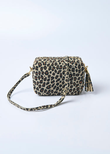 Sac à bandoulière en cuir nubuck, léopard Leopard Beige