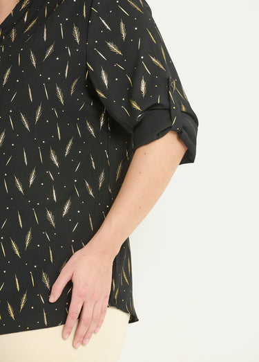 Tunique motifs col V boutonné manches 3/4 Noir