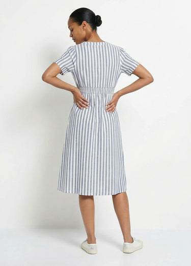 Robe taille haute pur coton à rayures Bleu Raye