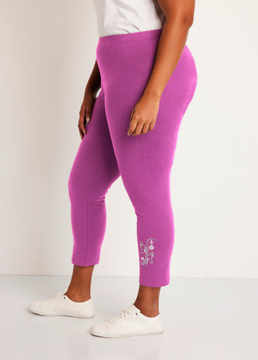 Legging court uni ceinture élastiquée Fuchsia