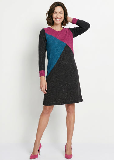 Robe courte droite maille chaude col rond Fond Noir