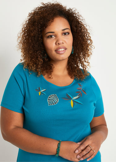 T-shirt droit long manches courtes Aqua