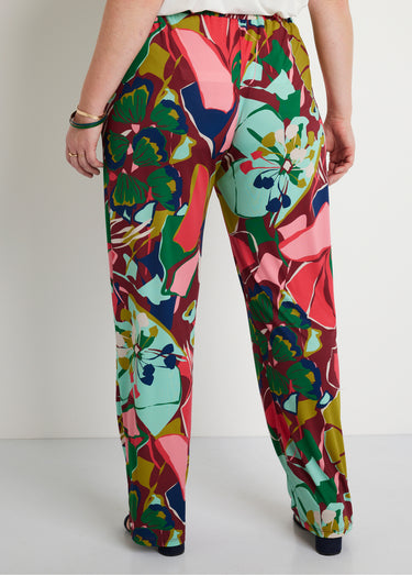 Pantalon large taille semi-élastiquée Rose/Vert