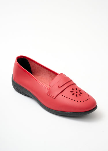 Mocassins cuir grande largeur Rouge
