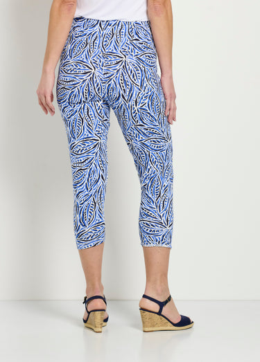 Legging court taille élastiquée coton Imprime/Bleu