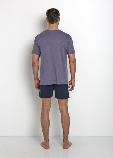 Pyjama short logo et col rond, coton Bleu