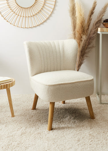 Fauteuil bas confort en bouclette Blanc