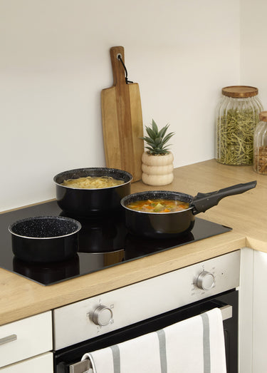Lot 3 casseroles alu 16/18/20cm + poignée amovible Noir