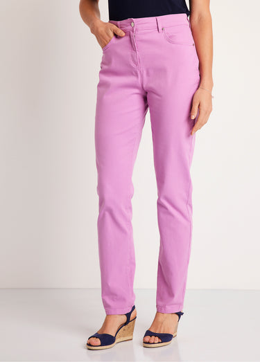 Pantalon droit coton stretch 5 poches Lilas