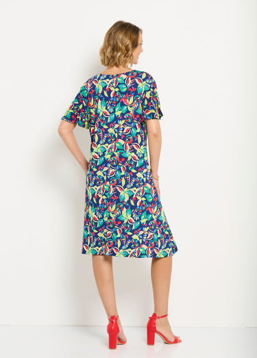 Robe évasée courte imprimé multicolore Imprime Marine