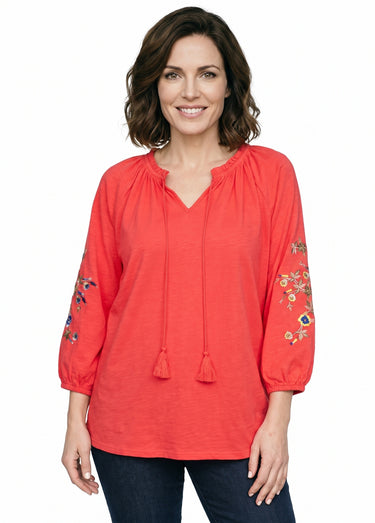 T-shirt long brodé manches 3/4 Capucine
