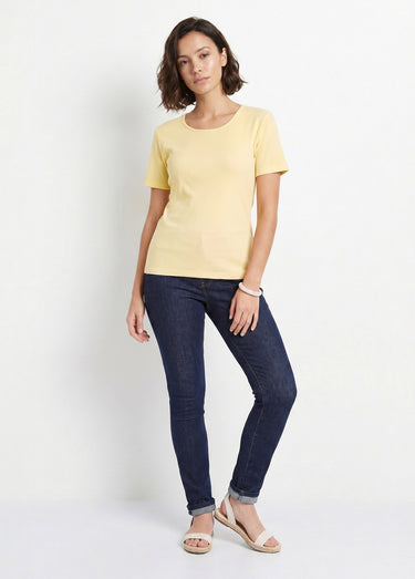 T-shirt coton côtelé col rond Jaune