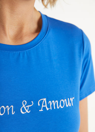 T-shirt à message manches courtes Bleu