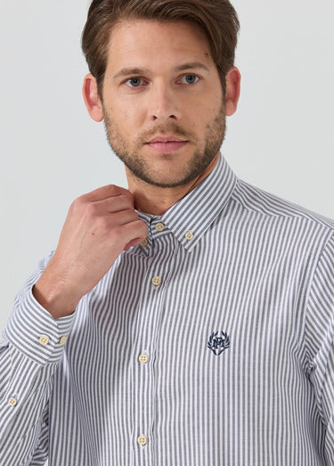 Chemise rayée popeline, col américain Bleu Marine