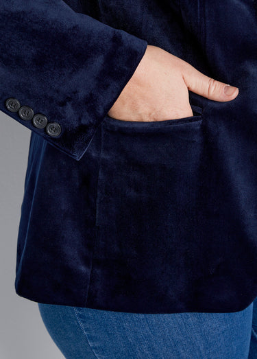 Veste blazer droite velours uni col tailleur Marine
