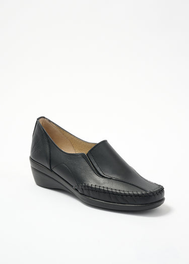 Mocassins compensés cuir grande largeur Noir