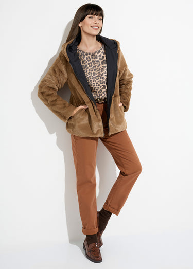 Blouson réversible déperlant et fourrure Noir/Camel