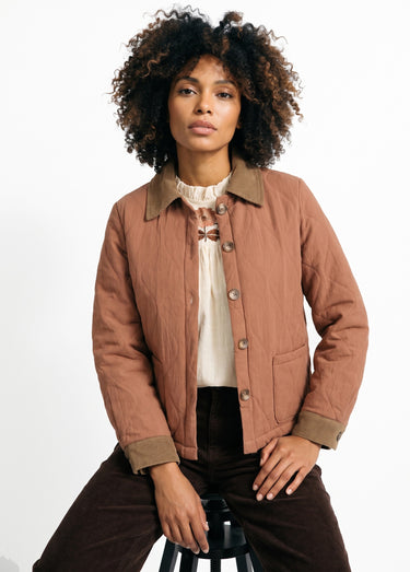 Veste matelassée courte détails velours Camel