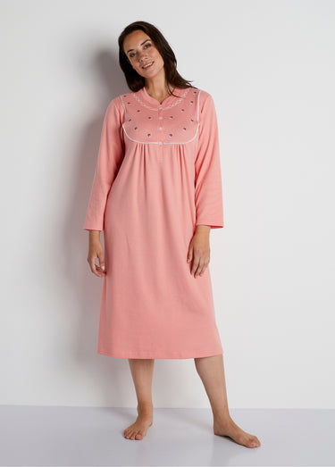 Chemise de nuit interlock boutonnée Uni Peche